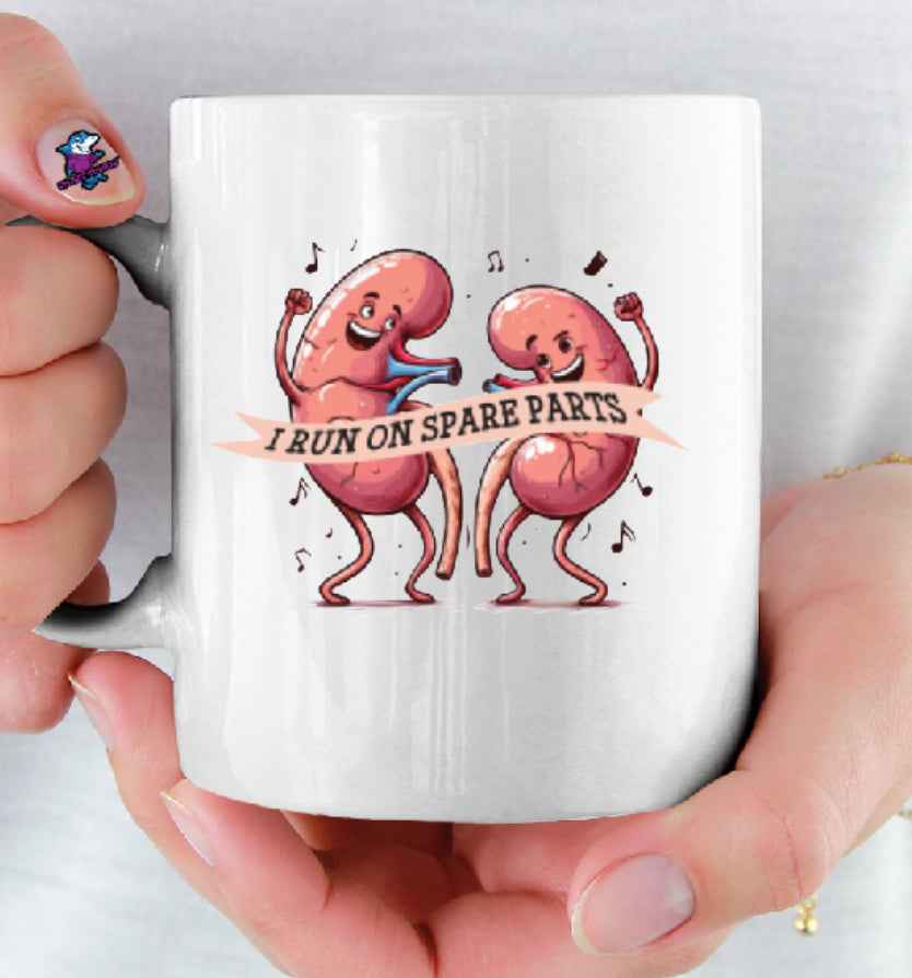 I Run On Spare Parts (Kidney Transplant Awareness) 11oz Cup Mug Kidney Survivor Gift - Snazzy Dudds