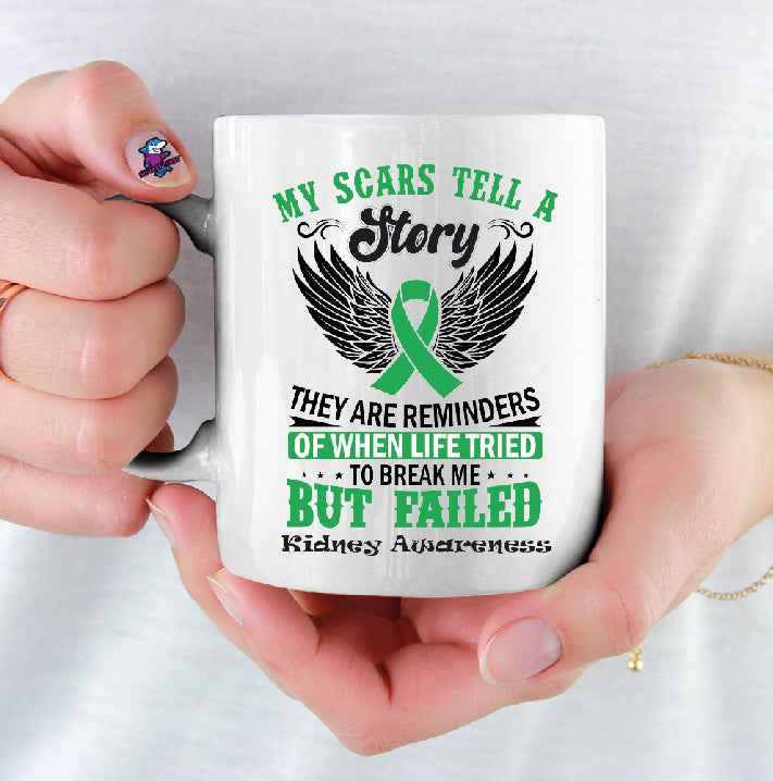 My Scars Tell A Story (Kidney) Black Wings 11oz Cup Mug - Snazzy Dudds
