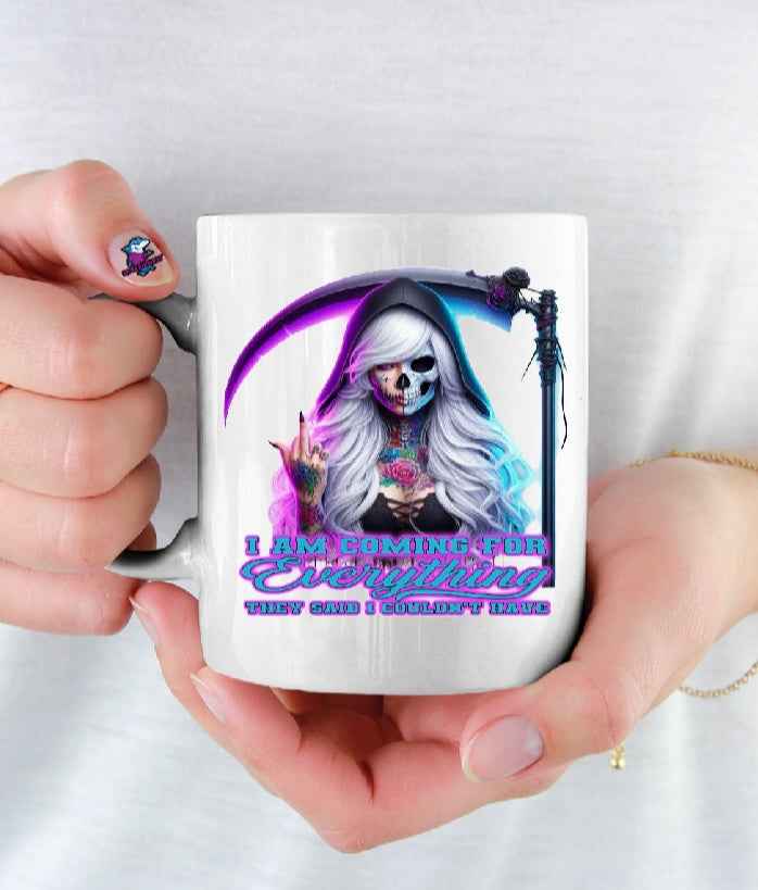 Personalised Coming for Everything Grim Reaper Neon Gothic Halloween 11oz Cup Mug 11oz Cup Mug - Snazzy Dudds