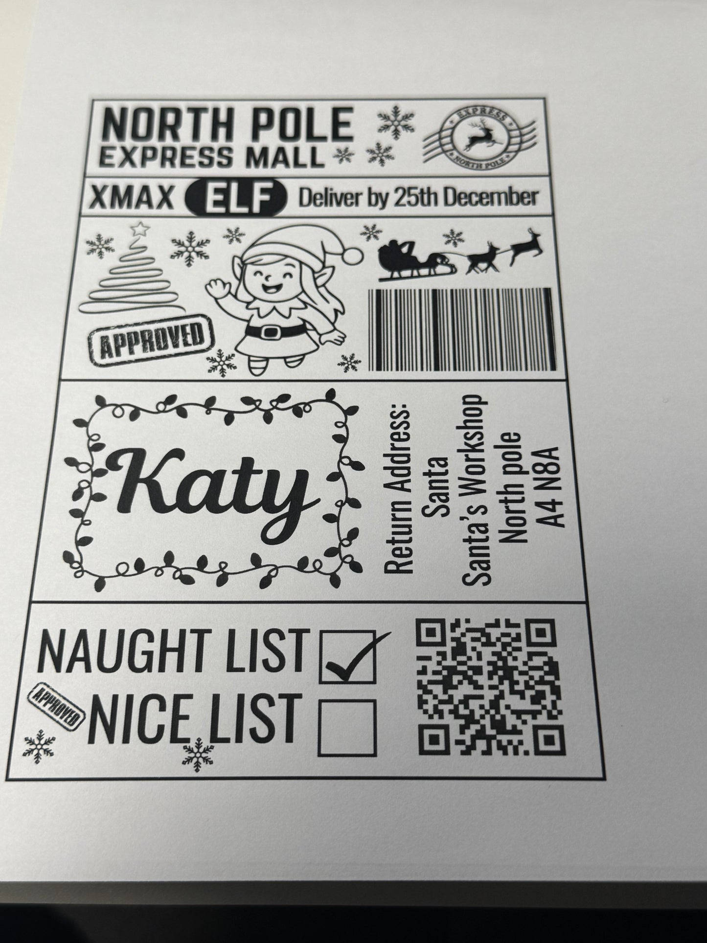 North Pole Express Mall Santa Naughty/Nice Gift Postage Label 4x6 inches pack 10