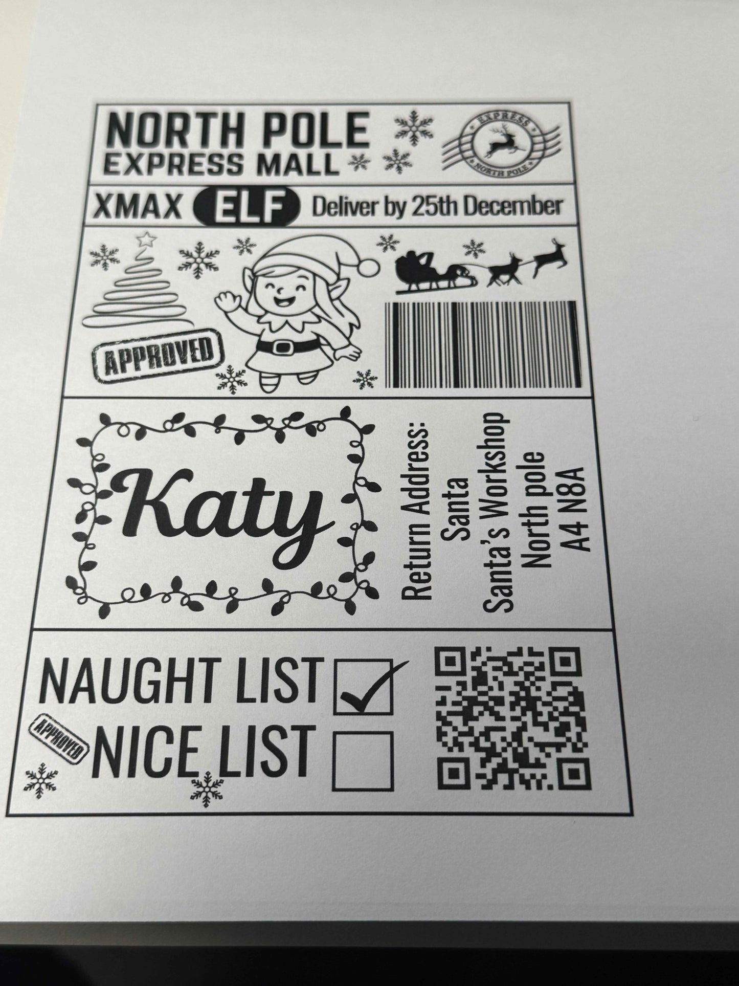 North Pole Express Mall Santa Naughty/Nice Gift Postage Label 4x6 inches pack 10 - Snazzy Dudds