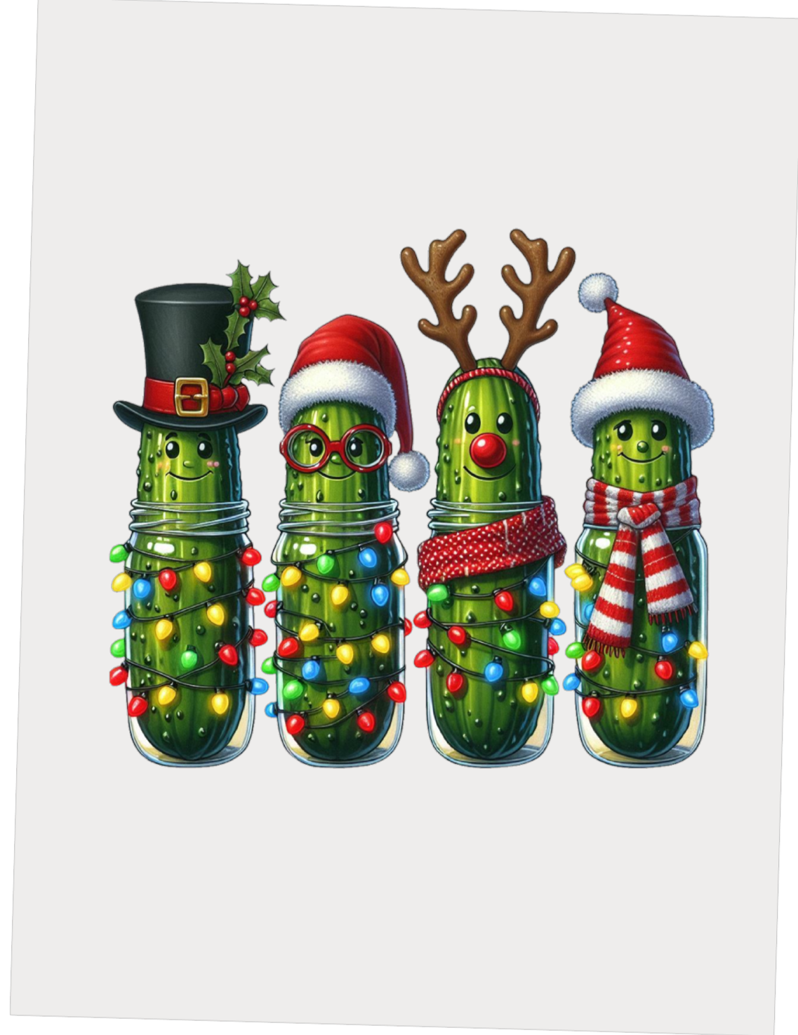 Four pickled jars with Christmas decorations on a white background DTF Transfer