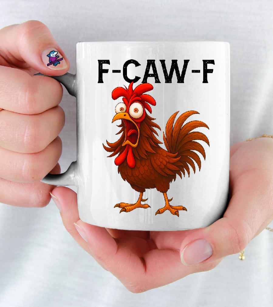 Personalised F-Caw-F Cartoon Chicken cup, mug, Funny FCAWF Graphic Hilarious Farm Animal mug, Viral Meme - Snazzy Dudds
