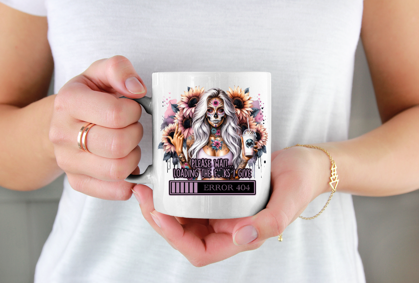 Please Wait Loading the F I Give Error 404 Gothic Halloween 11oz Cup Mug - Snazzy Dudds