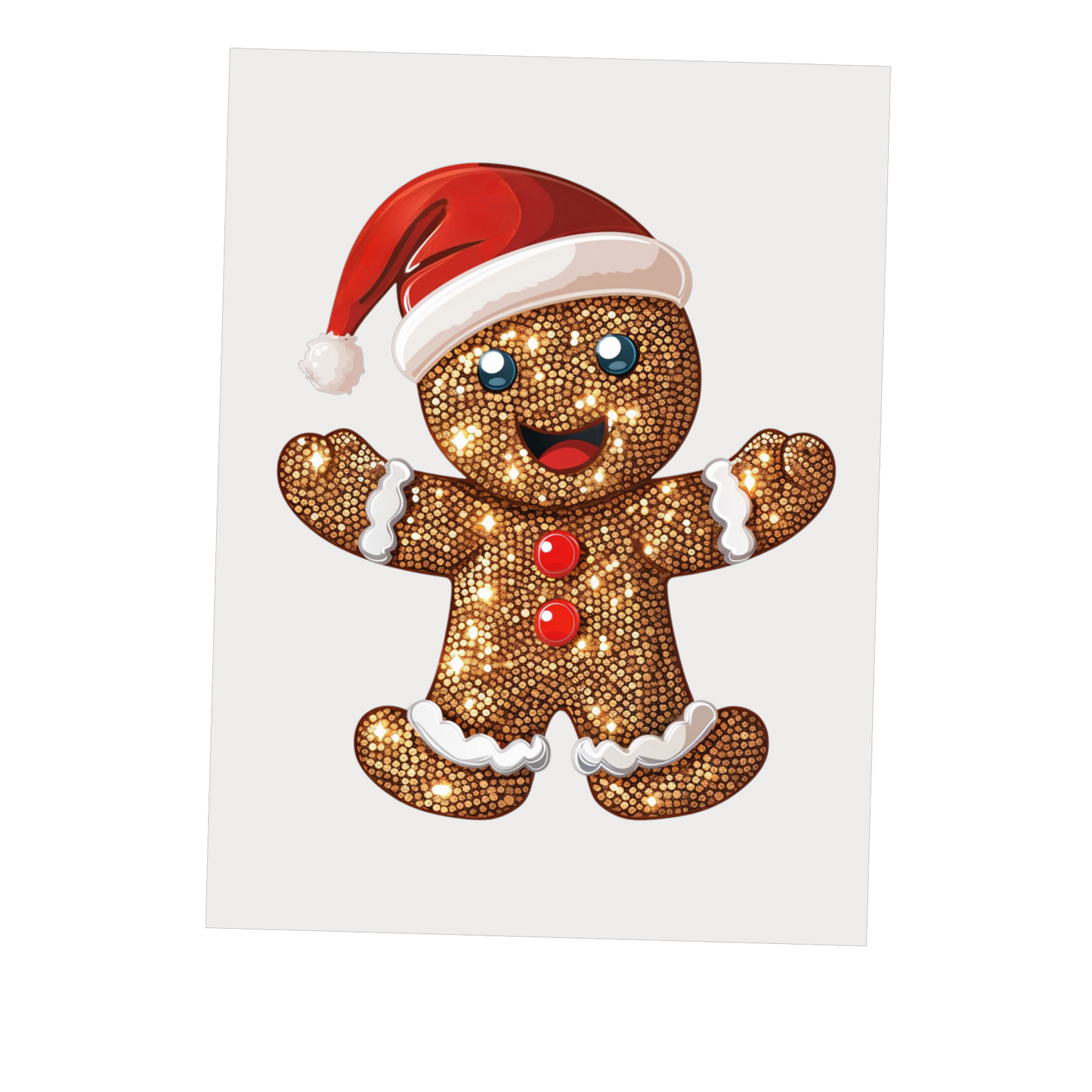 Decorative gingerbread man with a Santa hat on a white background