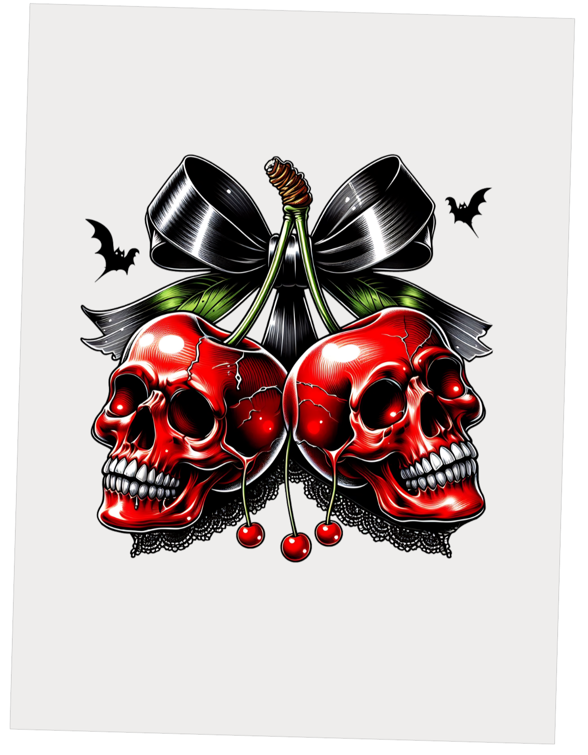 Red Cherry Halloween Spooky Cherry with Bow DTF Transfer