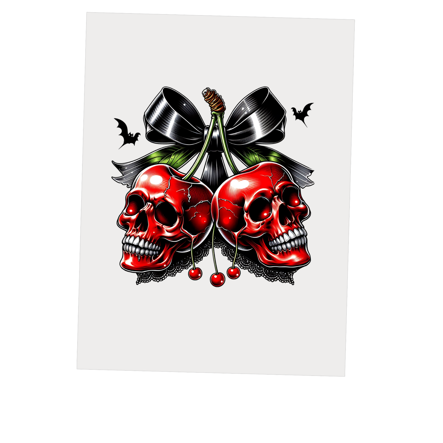 Spooky Red Skull Cherry Halloween Bow DTF Transfer