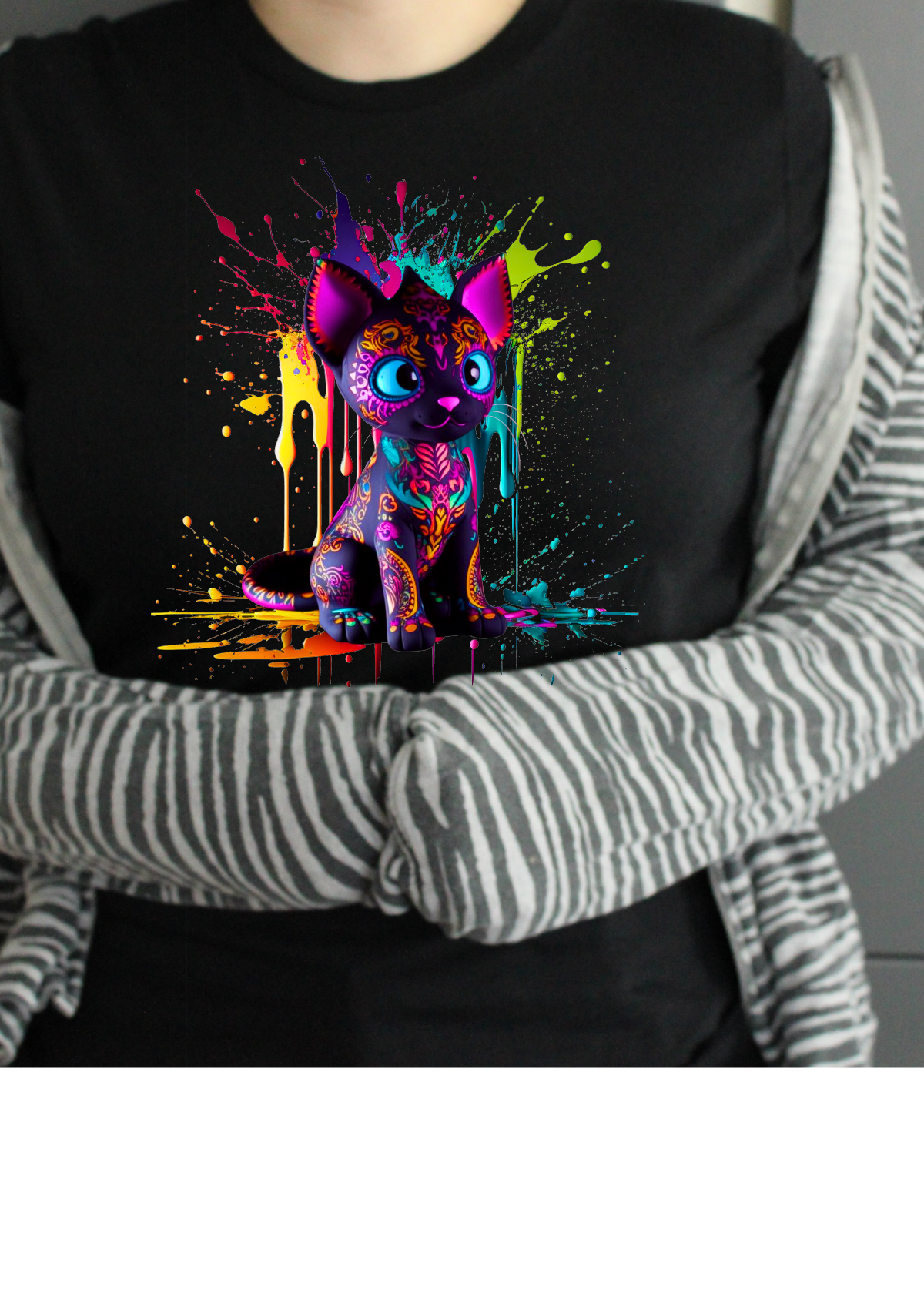 Voodoo Colourful Cat Unisex Crew Neck Tshirt