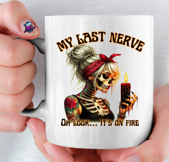 Personalised My Last Nerve Gothic Halloween 11oz Cup Mug