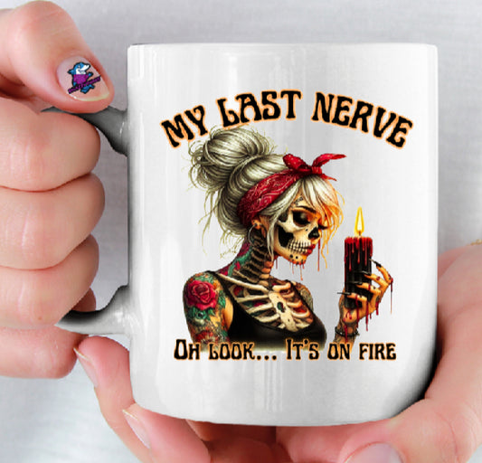 Personalised My Last Nerve Gothic Halloween 11oz Cup Mug