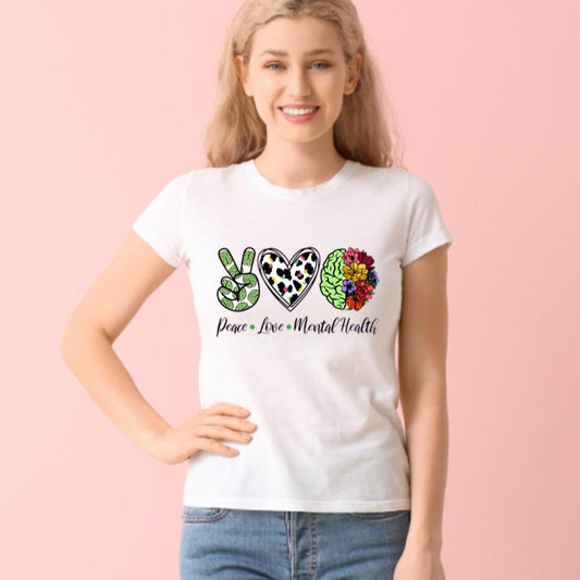 Peace Love Mental Health White Or Black, Crew Neck Tshirt
