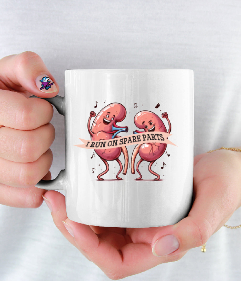 I Run On Spare Parts (Kidney Transplant Awareness) 11oz Cup Mug Kidney Survivor Gift