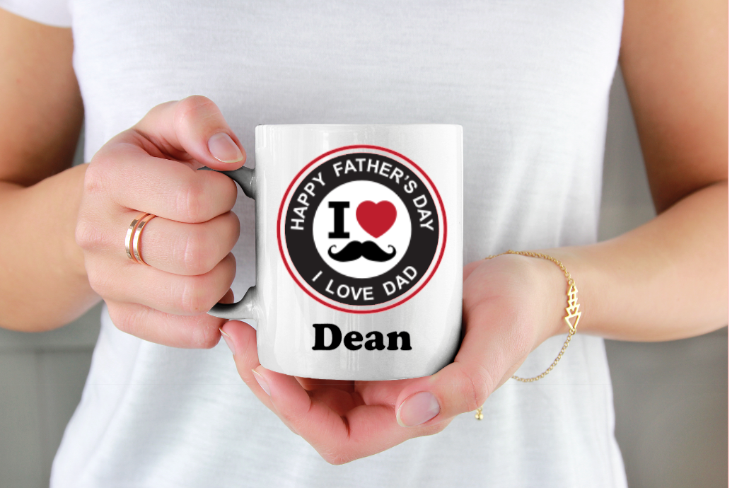 Happy Fathers Day I love Dad personalised with name cup gift