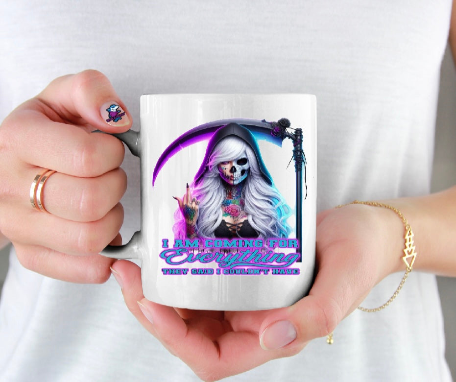 Personalised Coming for Everything Grim Reaper Neon Gothic Halloween 11oz Cup Mug 11oz Cup Mug