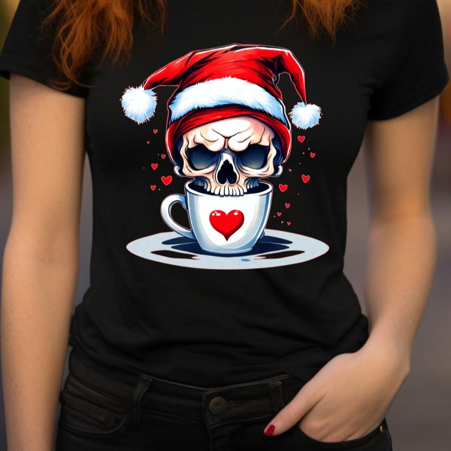 Christmas Gothic Skull Coffee Love Christmas Jumper Day Tshirt Casual Crew Neck Womenswear Menswear Cotton Shortsleeve