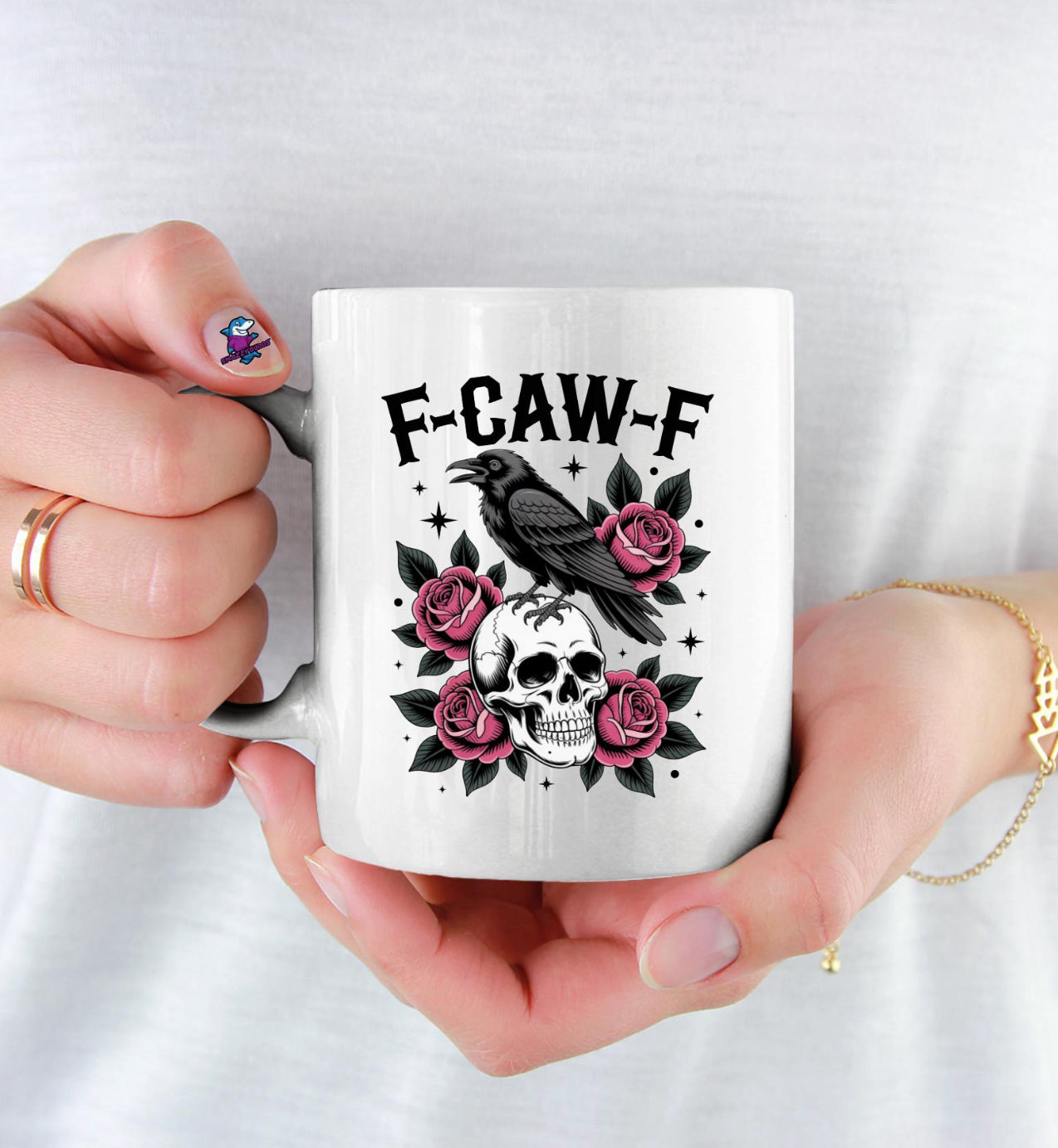 Personalised Funny F-CAW-F Skull Crow Graphic cup, mug - Novelty Humour Funny gifts