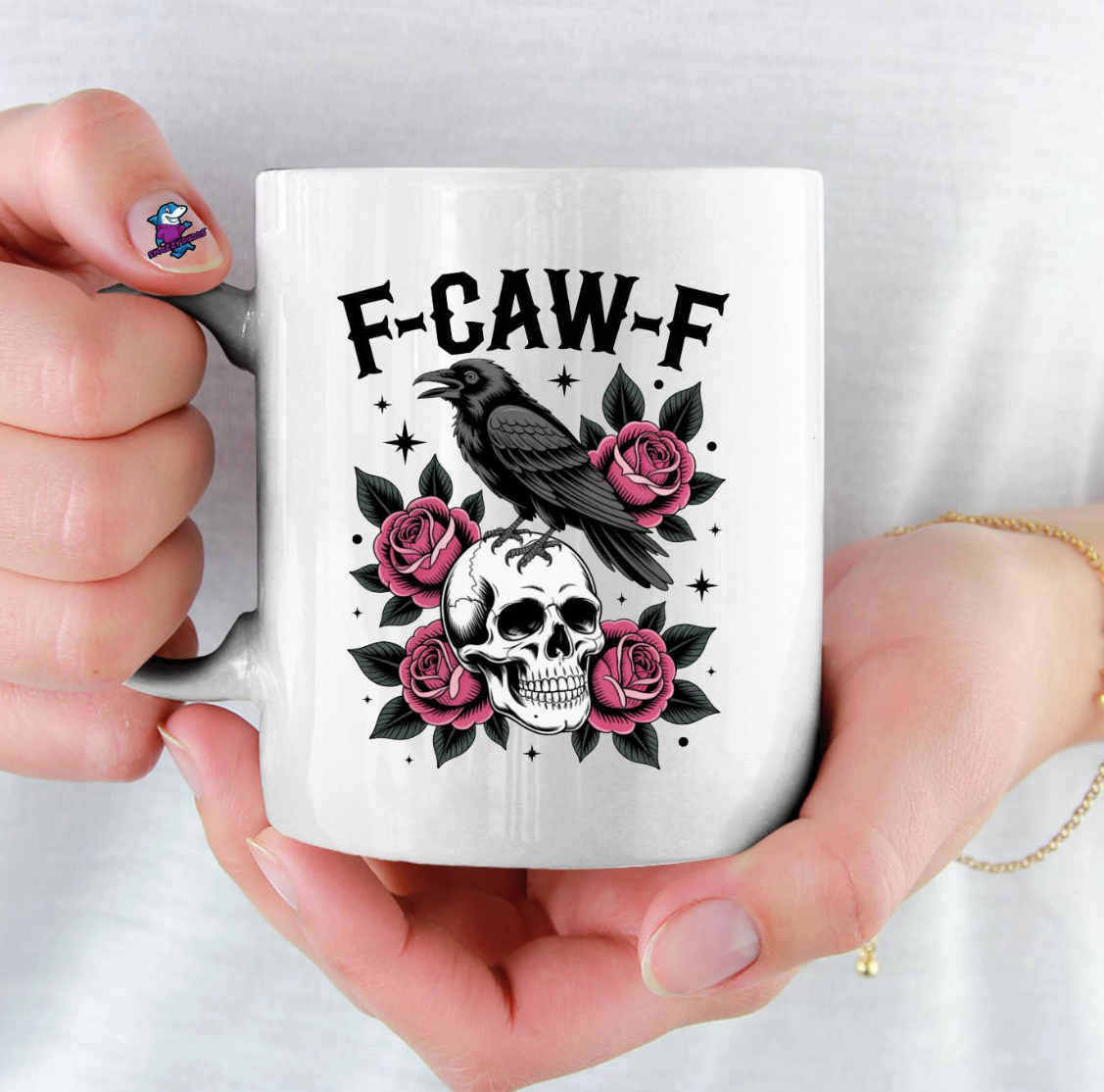 Personalised Funny F-CAW-F Skull Crow Graphic cup, mug - Novelty Humour Funny gifts