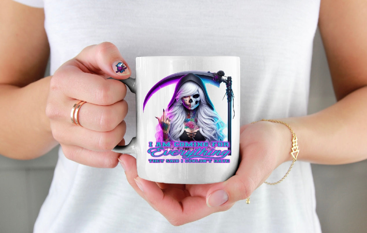 Personalised Coming for Everything Grim Reaper Neon Gothic Halloween 11oz Cup Mug 11oz Cup Mug