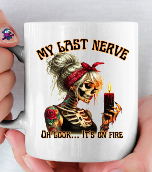 Personalised My Last Nerve Gothic Halloween 11oz Cup Mug