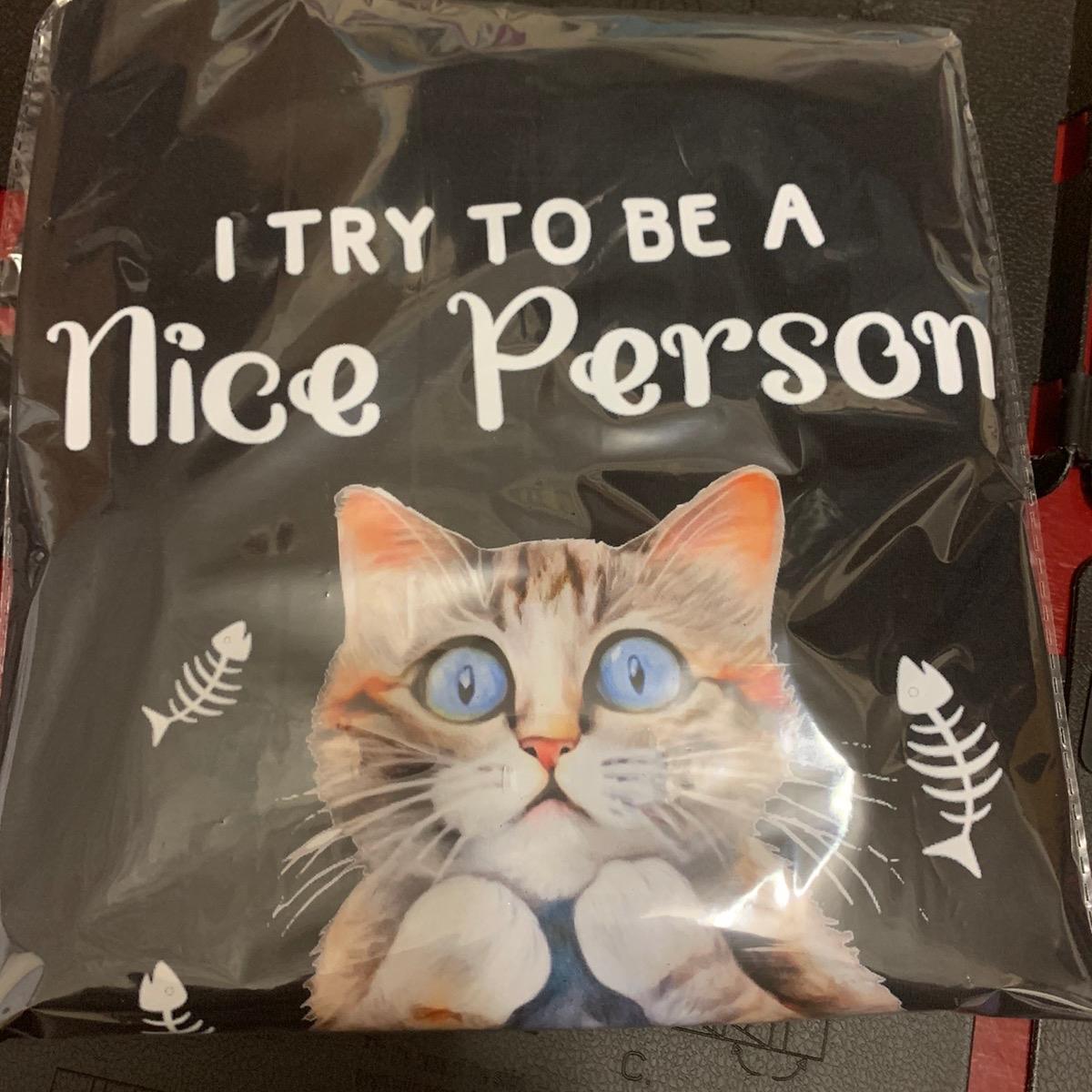 Funny Joke Sarcastic  I Try to Be A Nice Person But Sometimes My Mouth Doesn't Cooperate - Cat Tshirt - Dry Humour, Cat Lover, Tshirt 100% Cotton
