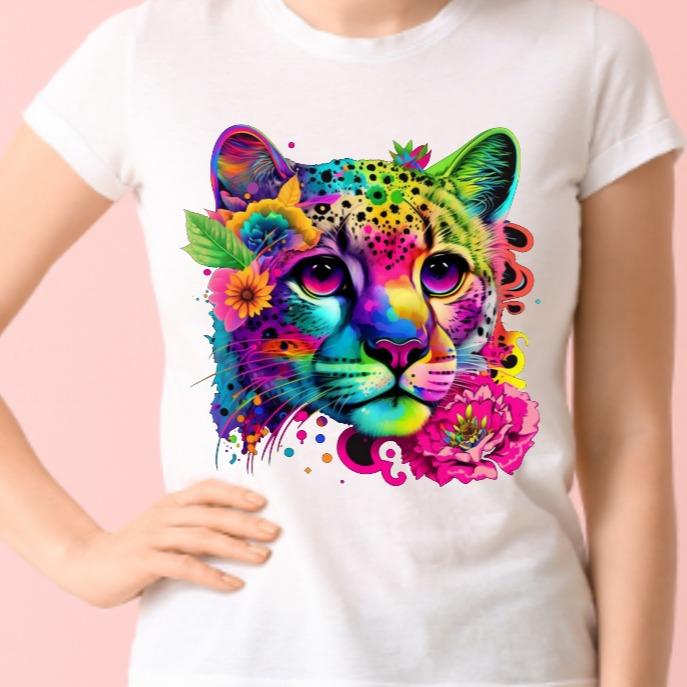 Neon Cat Unisex Crew Neck Tshirt