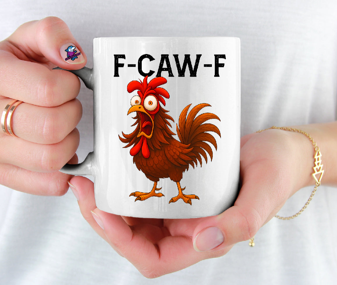 Personalised F-Caw-F Cartoon Chicken cup, mug, Funny FCAWF Graphic Hilarious Farm Animal mug, Viral Meme