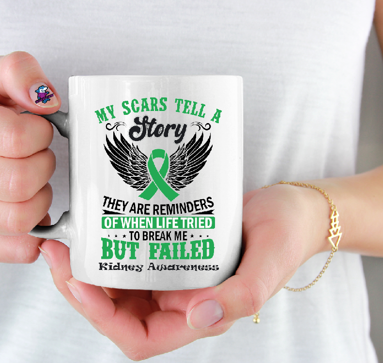 My Scars Tell A Story (Kidney) Black Wings 11oz Cup Mug