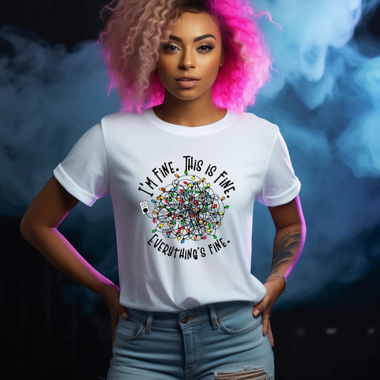 I'm Fine This Is Fine Everythings Fine Funny Christmas Tshirt Casual Crew Neck womenswear Menswear