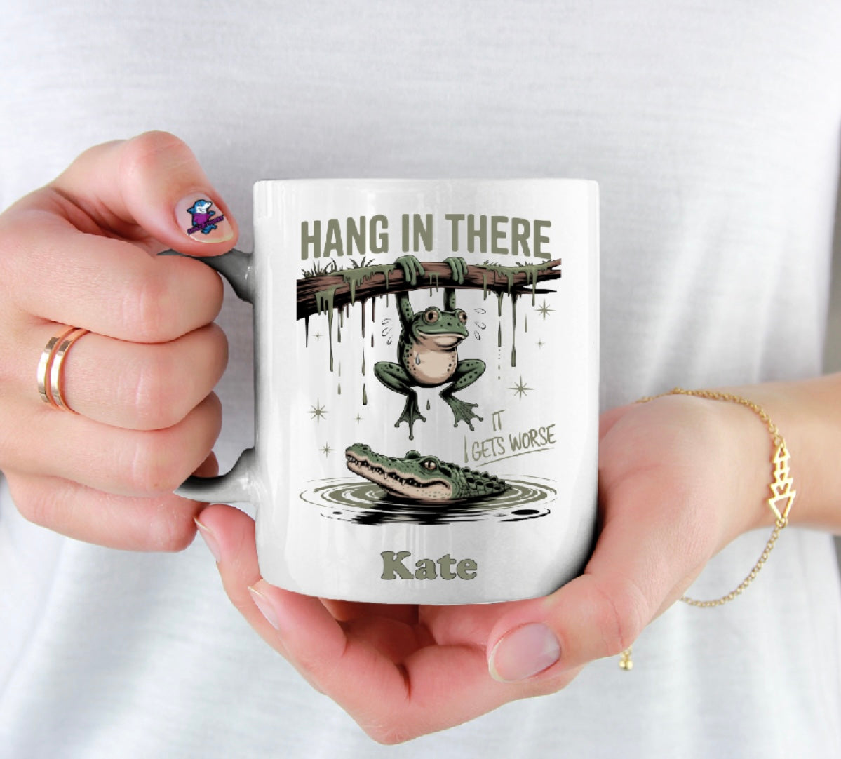 Hang In There It Gets Worse Frog Funny Sarcastic Work Gift 11oz Cup Mug