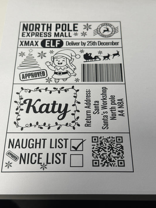 North Pole Express Mall Santa Naughty/Nice Gift Postage Label 4x6 inches pack 10