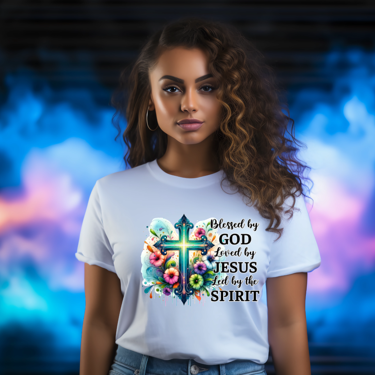Blessed by God Loved by Jesus Led by the spirit white graphic Easter  tshirt 