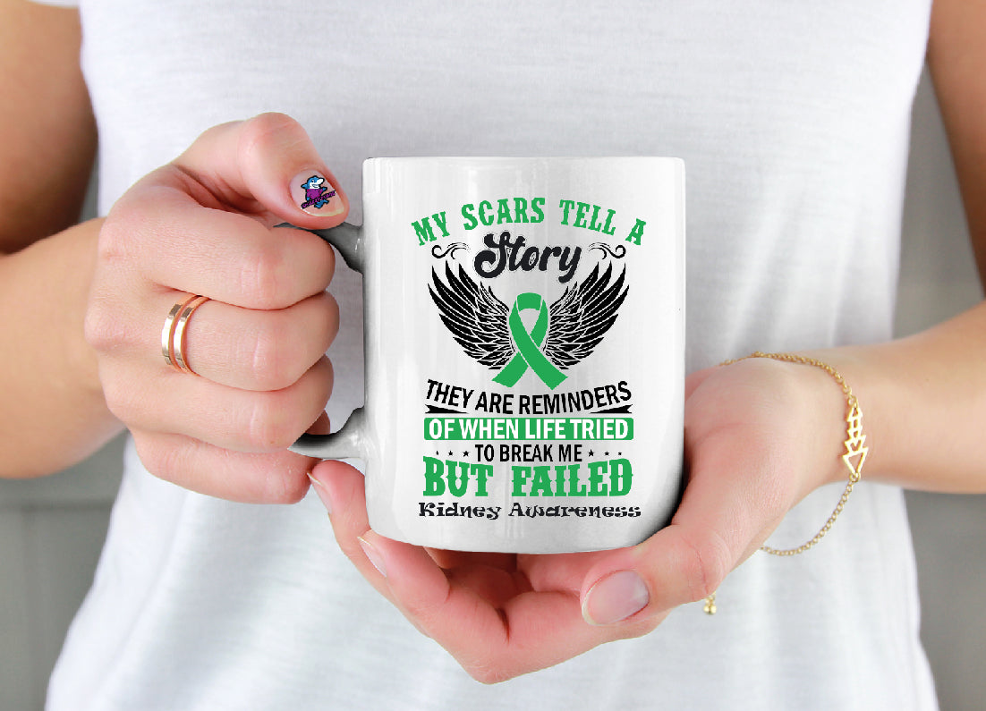 My Scars Tell A Story (Kidney) Black Wings 11oz Cup Mug