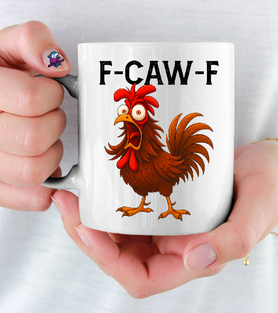 Personalised F-Caw-F Cartoon Chicken cup, mug, Funny FCAWF Graphic Hilarious Farm Animal mug, Viral Meme