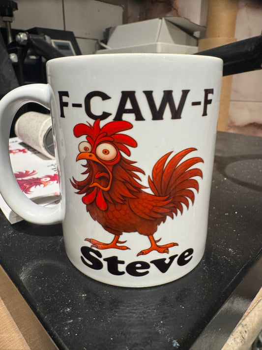 Personalised F-Caw-F Cartoon Chicken cup, mug, Funny FCAWF Graphic Hilarious Farm Animal mug, Viral Meme