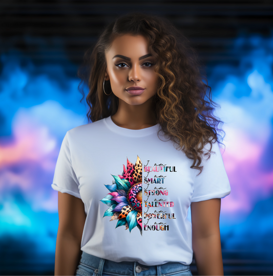 Beautiful Smart Strong Talented - Casual Crew Neck White Tshirt Short Short sleeve