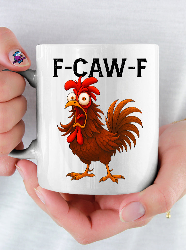 Personalised F-Caw-F Cartoon Chicken cup, mug, Funny FCAWF Graphic Hilarious Farm Animal mug, Viral Meme