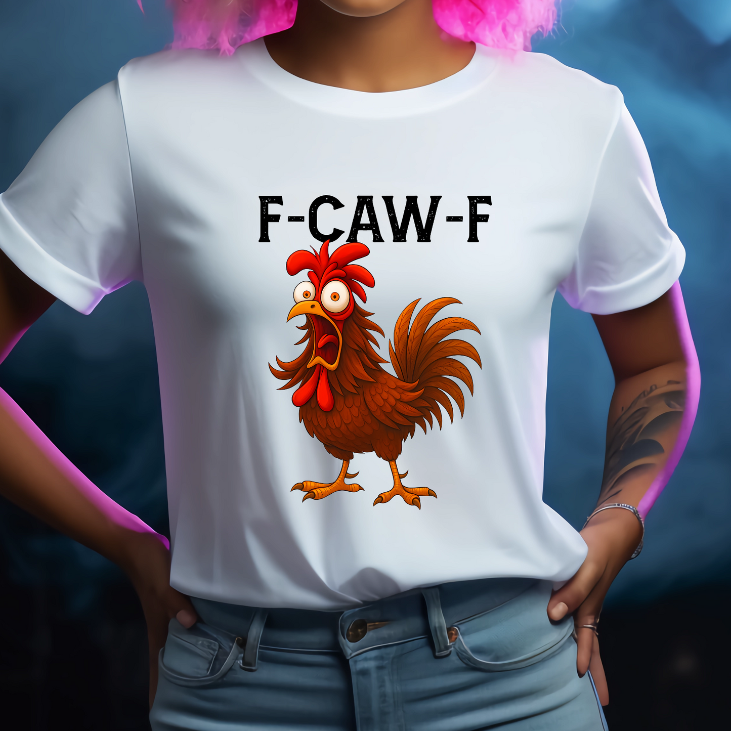F-Caw-F Chicken T-Shirt, Funny FCAWF Graphic Tee for Men & Women, Hilarious Farm Animal Shirt, Casual Unisex Top, Viral Meme Style