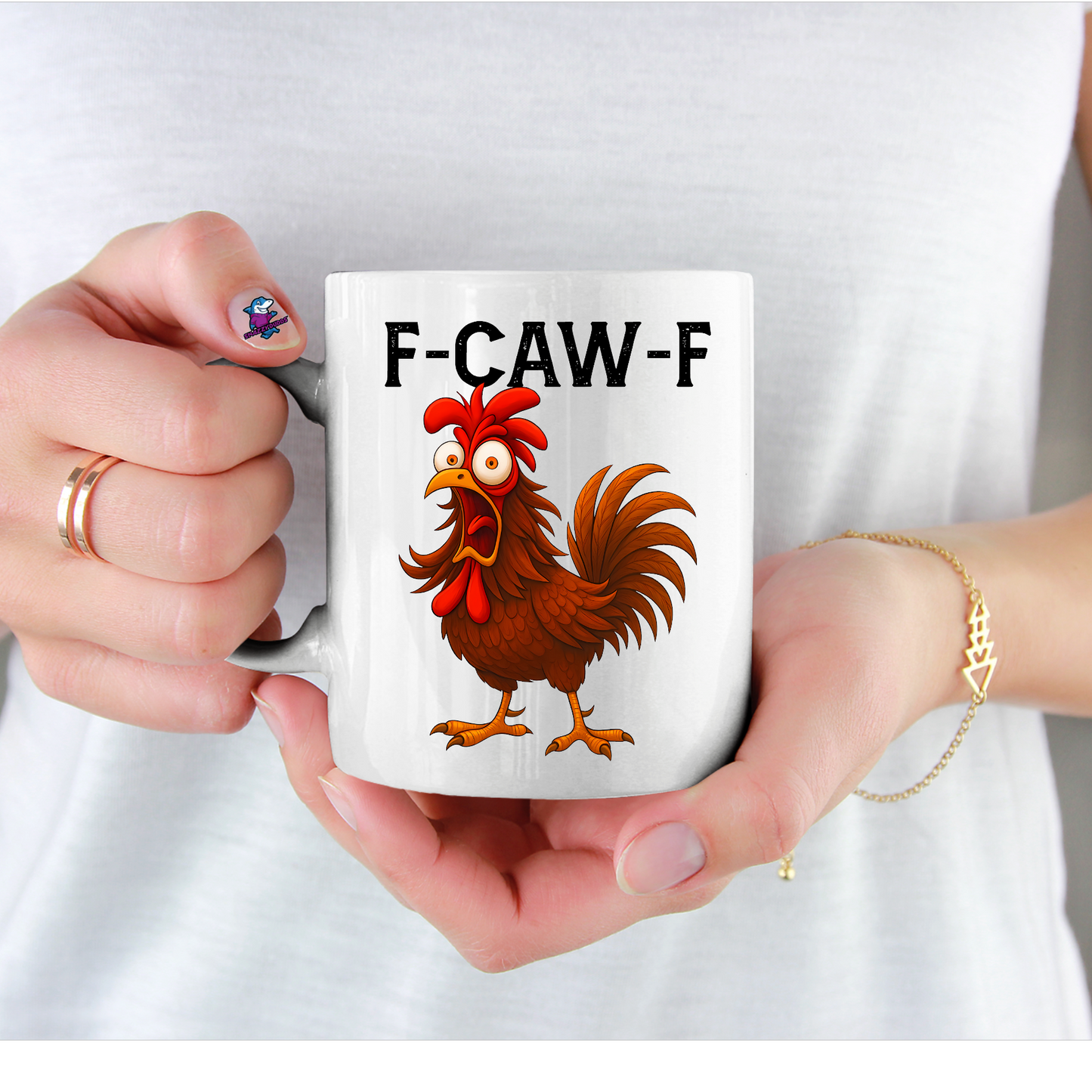 Personalised F-Caw-F Cartoon Chicken cup, mug, Funny FCAWF Graphic Hilarious Farm Animal mug, Viral Meme