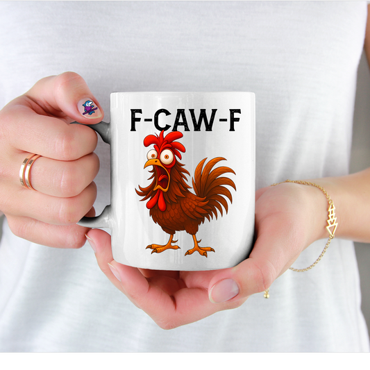 Personalised F-Caw-F Cartoon Chicken cup, mug, Funny FCAWF Graphic Hilarious Farm Animal mug, Viral Meme