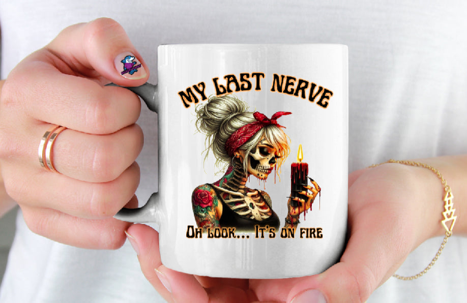 Personalised My Last Nerve Gothic Halloween 11oz Cup Mug