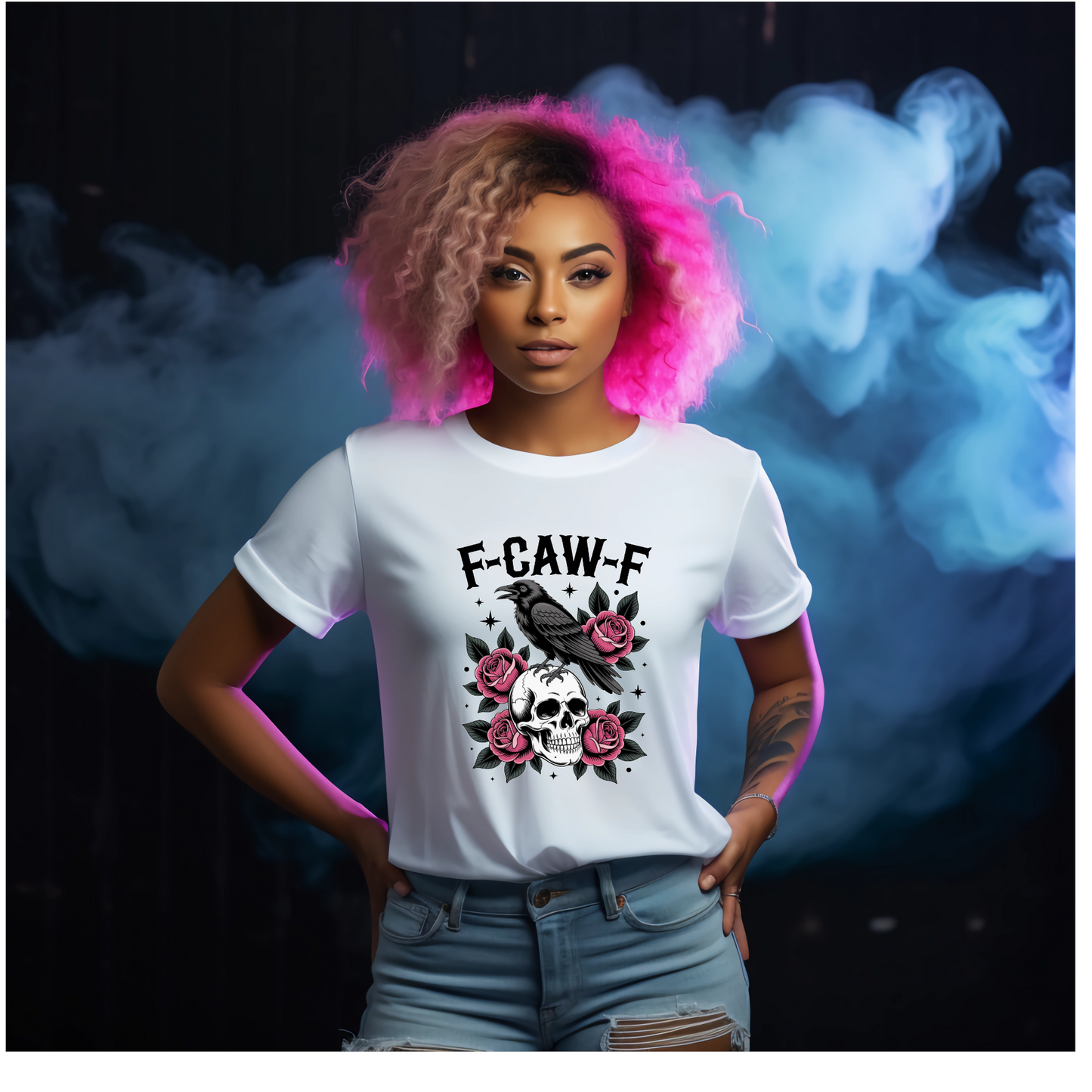 Funny F-CAW-F Skull Crow Graphic T-Shirt - Plus Size Short Sleeve Casual Shirt, Machine Washable Novelty Humour Apparel, Funny Tshirts gifts good graphic tees streetwear Tshirt
