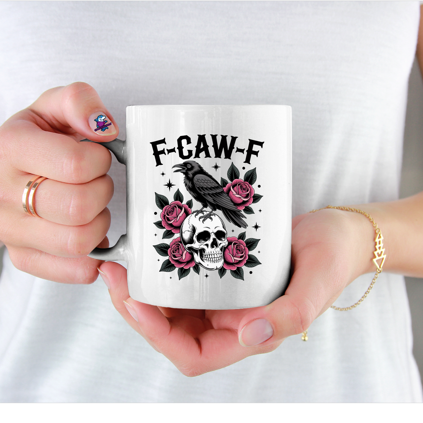 Personalised Funny F-CAW-F Skull Crow Graphic cup, mug - Novelty Humour Funny gifts