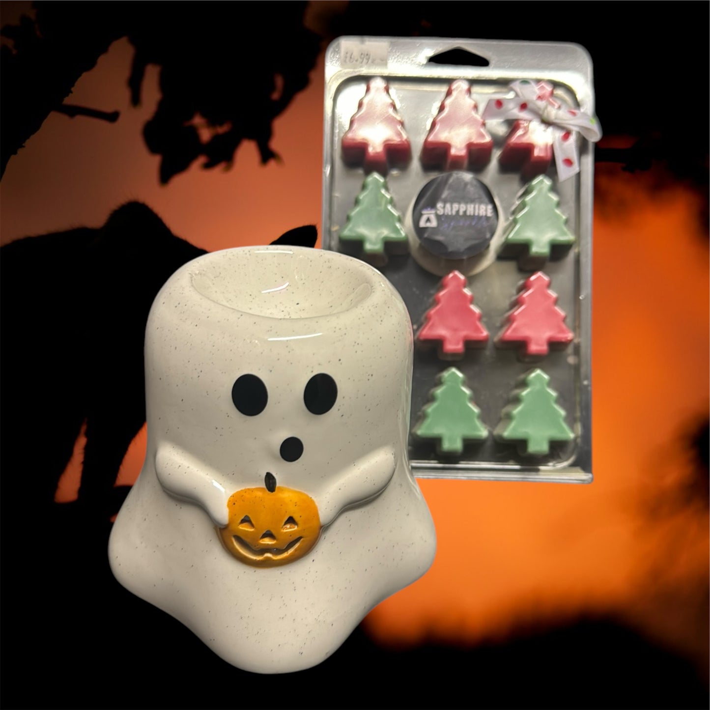 GHOST SHAPED Wax / OIL BURNER WITH PUMPKIN With FREE GIFT