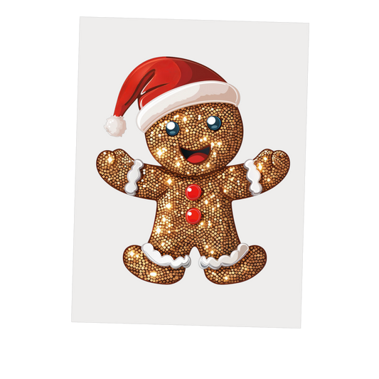Decorative gingerbread man with a Santa hat on a white background