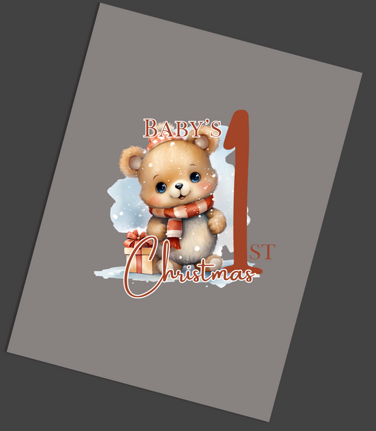 Card with a bear holding a heart and text on a gray background