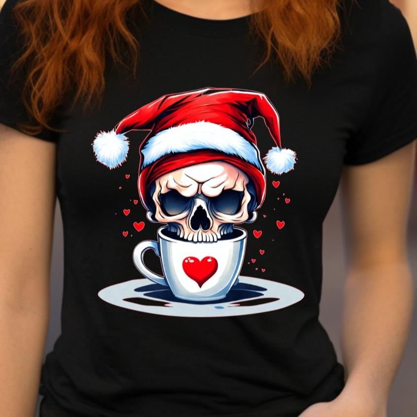 Christmas Gothic Skull Coffee Love Christmas Jumper Day Tshirt Casual Crew Neck Womenswear Menswear Cotton Shortsleeve