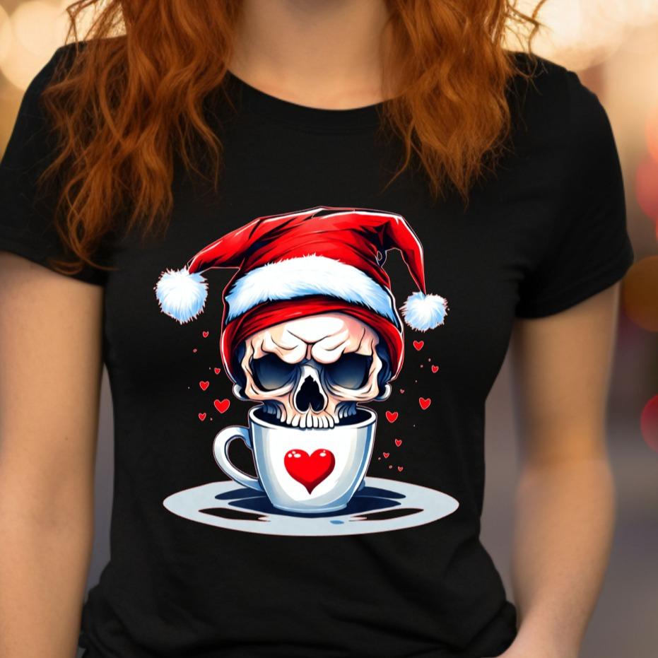 Christmas Gothic Skull Coffee Love Christmas Jumper Day Tshirt Casual Crew Neck Womenswear Menswear Cotton Shortsleeve