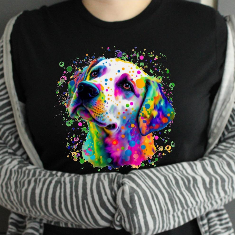 Cute Dog Colourful Labrador Unisex Crew Neck Tshirt or Casual Hoodie Black or White