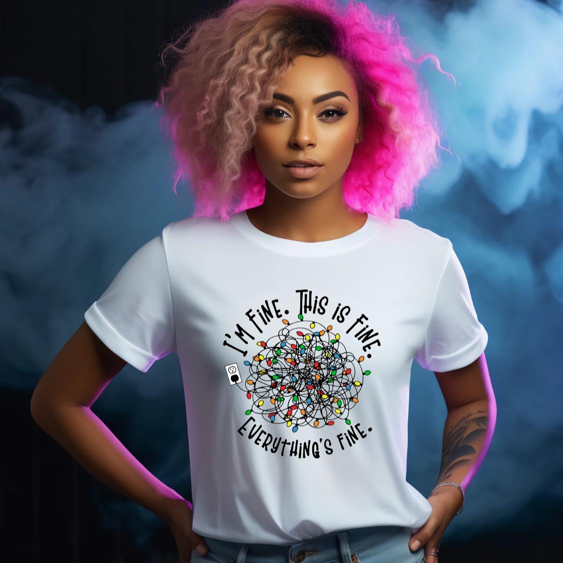 I'm Fine This Is Fine Everythings Fine Funny Christmas Tshirt Casual Crew Neck womenswear Menswear