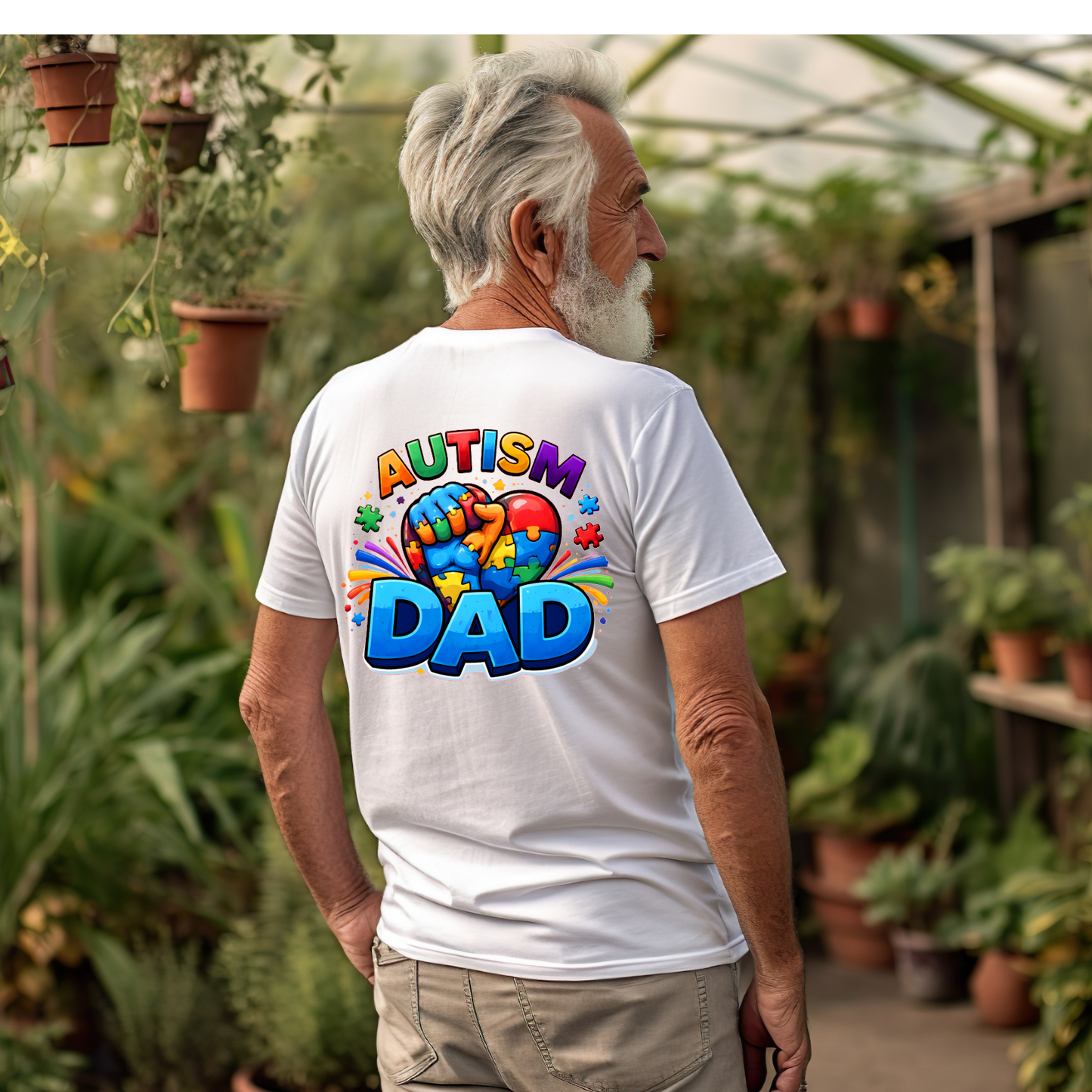 TSHIRT Autism Dad - Fathers Day Birthday Autism Awareness Unisex Casual Crew Neck Tshirt 100% Cotton